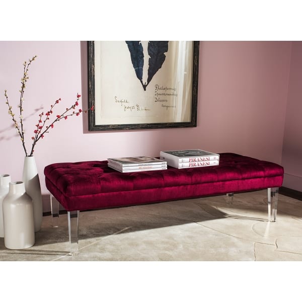 slide 1 of 6, SAFAVIEH Abrosia Red Acrylic Leg Bench - 62.6" x 23.4" x 18.1"