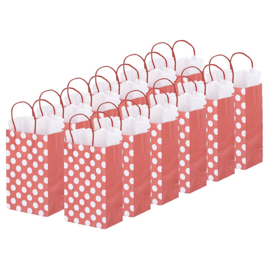 12Pcs 5.2"x3.2"x8.4" Favor Gift Bags with White Tissue Paper, Dotted