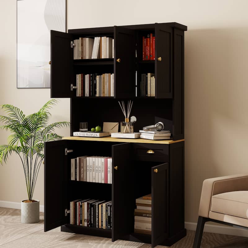 Modern Storage Cabinet with Microwave Oven Countertop, Adjustable Shelves and 1 Drawer