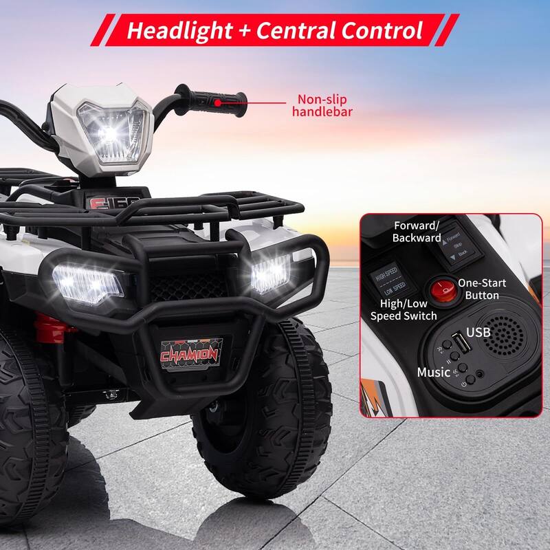 12V Battery-Operated Kids ATV, Dual Speed Adjustment, LED Light, Music, USB