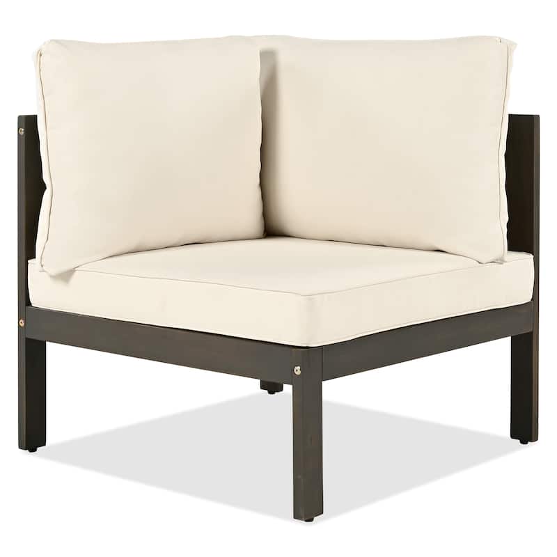 4-Piece Acacia Wood L-Shaped Sectional Sofa Set with Tables