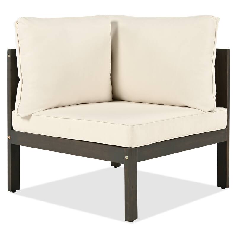 4-Piece Acacia Wood Outdoor Sectional Sofa Set with Mesh Armrests and Cushions, Coffee Table and Side Table