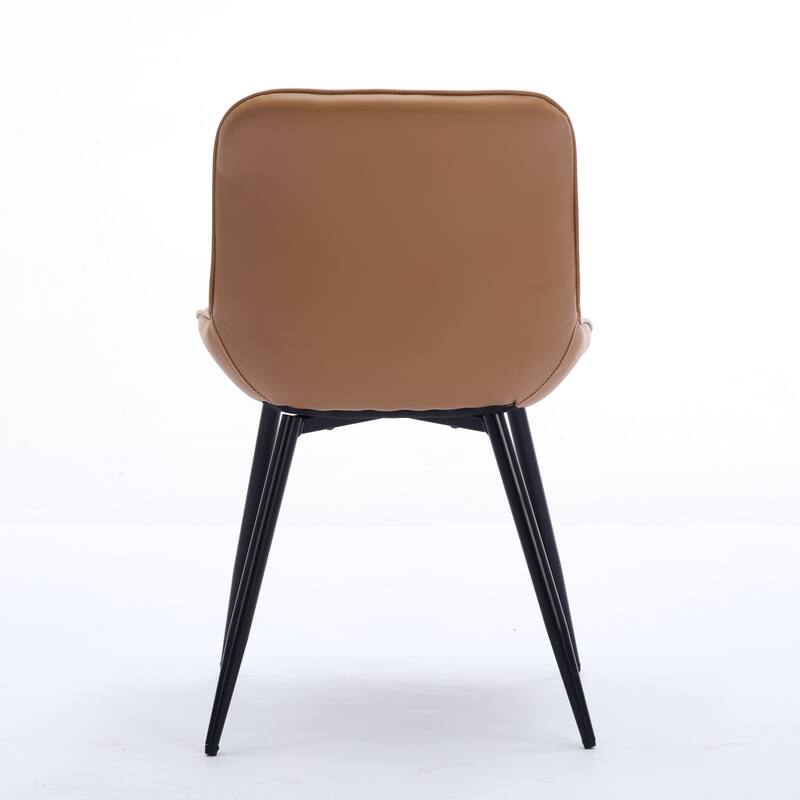 Leather Upholstered Dining Chair Set of 2 Kitchen Side Chair with Metal Legs, Armless Lounge Chair with Curved Back