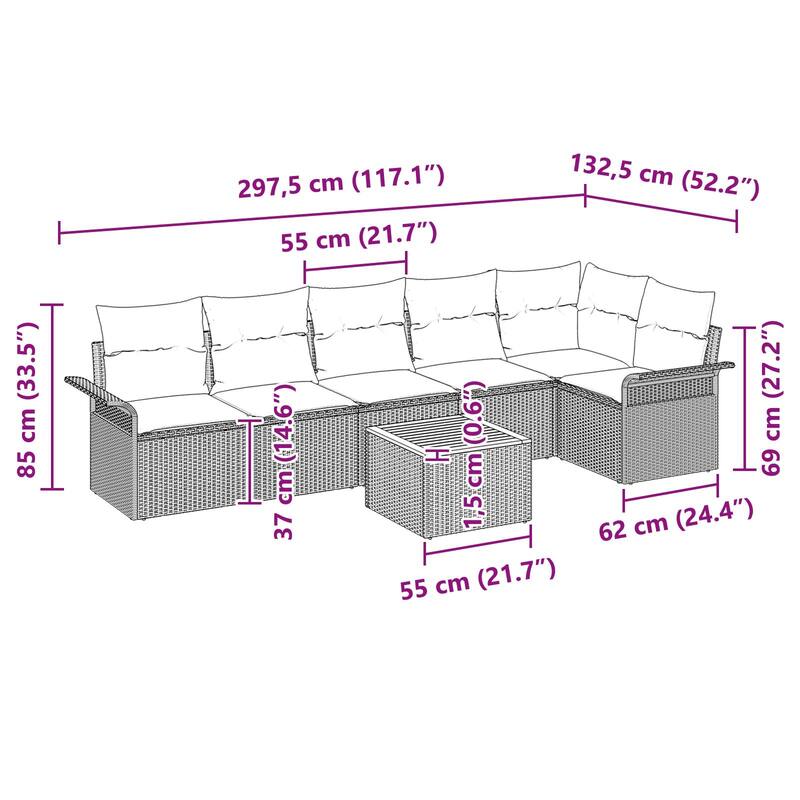vidaXL 7 Piece Garden Sofa Set with Cushions - 117.1×52.2×27.2