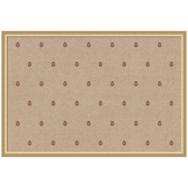 Kate and Laurel Pinboard Red Botanical Block Print - 38x26 - Florence Gold