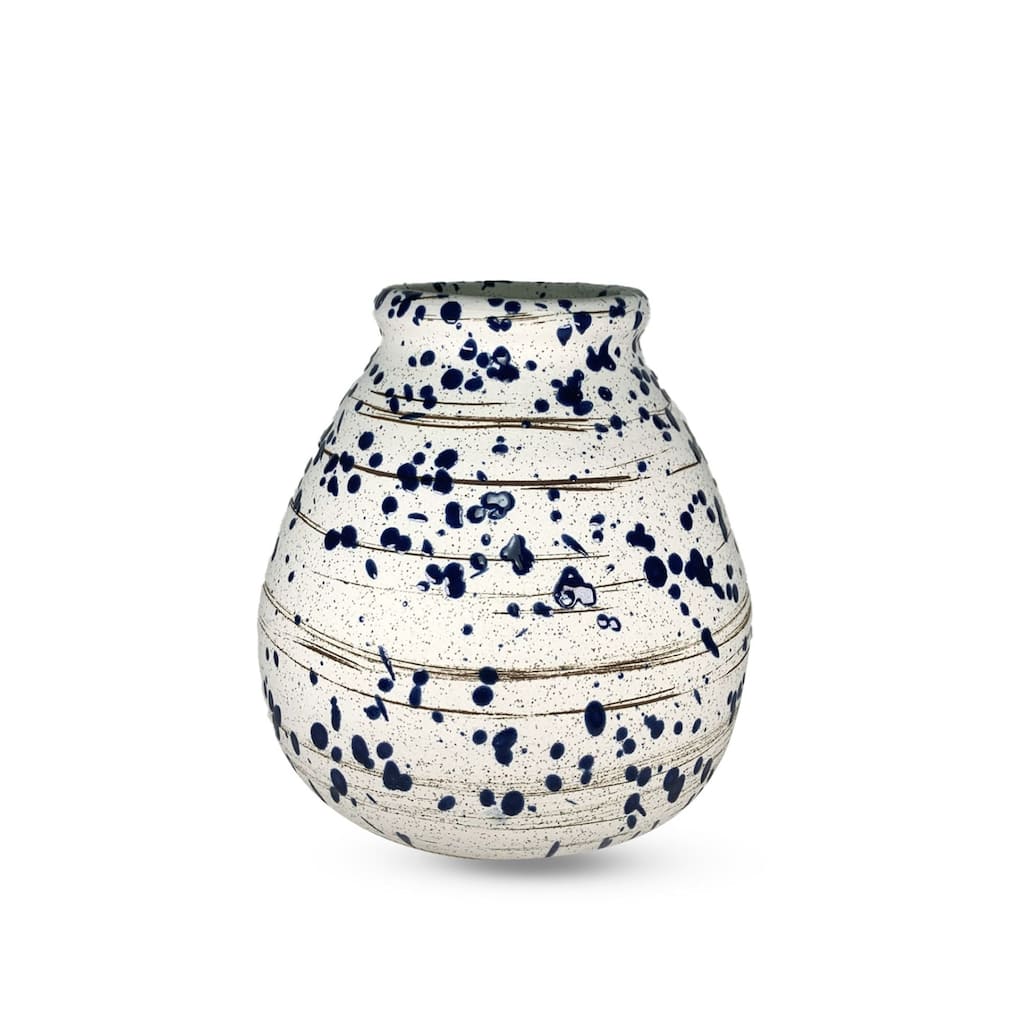 Blue Spot Ceramic Vase with Marine Splatter Design for Modern Decor
