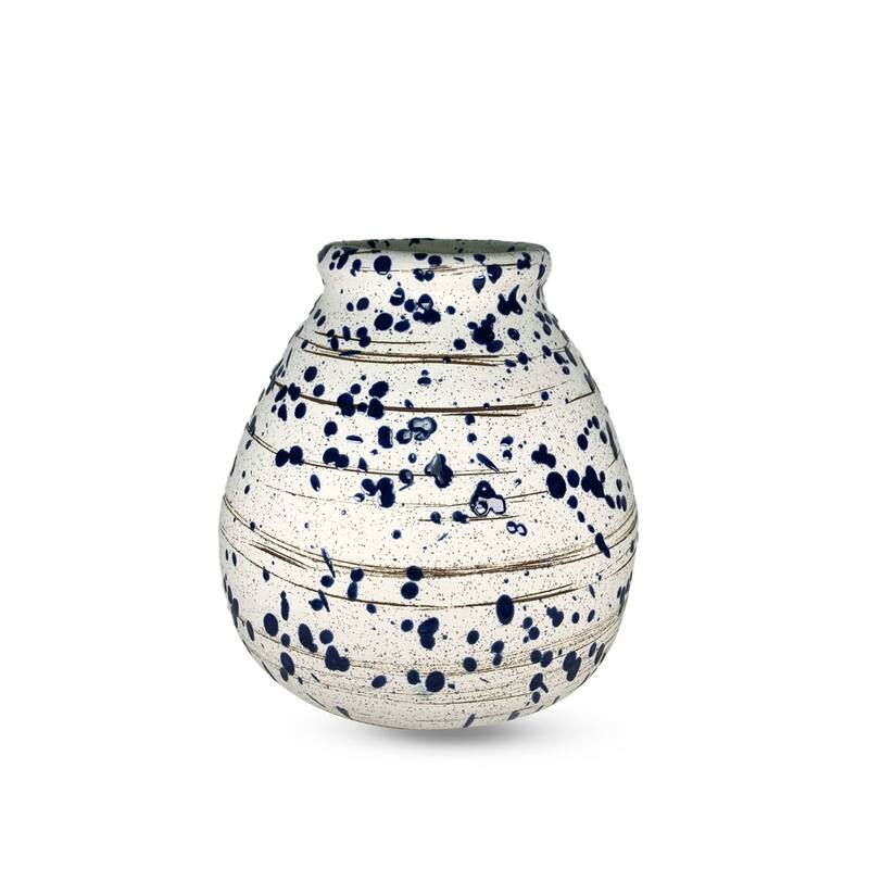 Blue Spot Ceramic Vase with Marine Splatter Design for Modern Decor - White