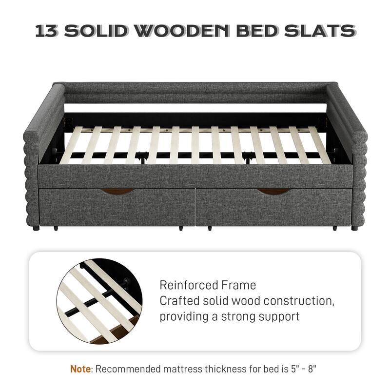Ouyessir Modern Upholstered Tufted Daybed with Trundle & Drawers