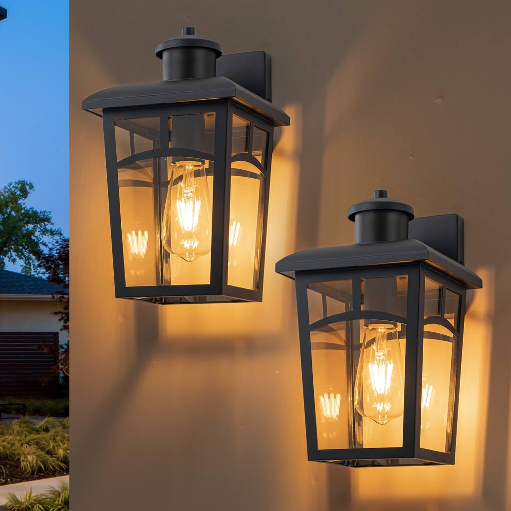 C Cattleya 2-Pack Matte Black Outdoor Wall Lantern Sconce with Clear Glass Shade