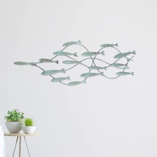 Adeco Decorative Distressed Blue Iron School of Fish Wall Decor