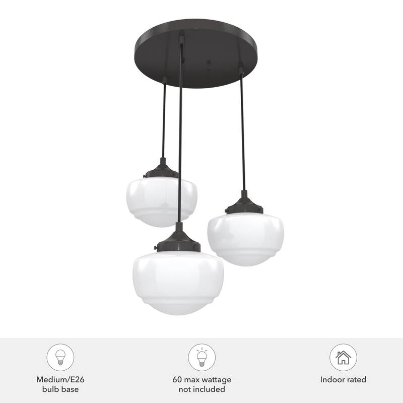 Hunter Saddle Creek 3-Light Vintage Schoolhouse Cluster Hanging Ceiling Light - Entry, Kitchen Table - Transitional