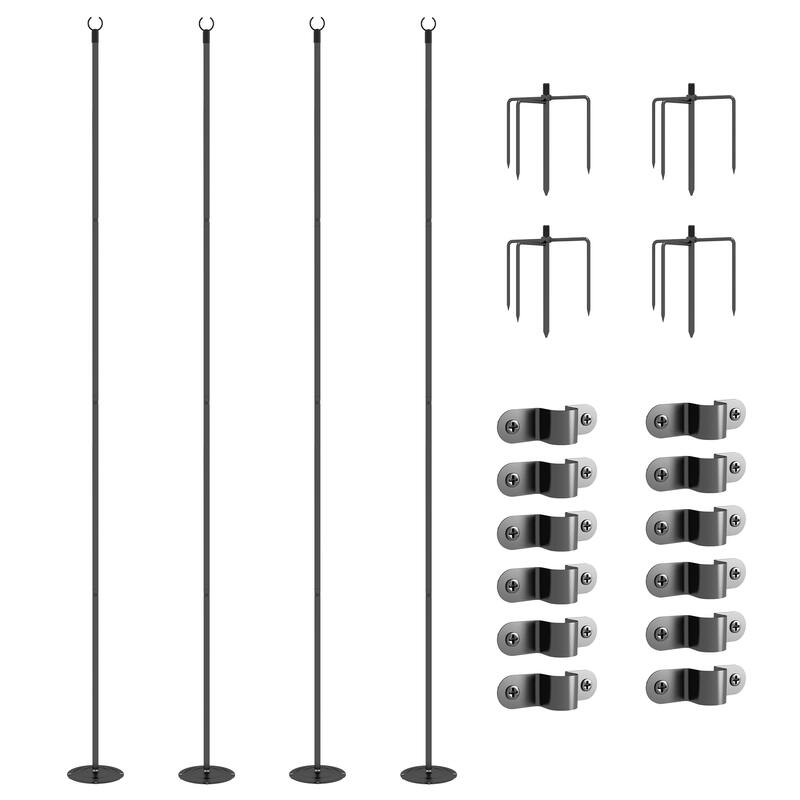 Outsunny 4 Pack of String Light Poles, 10' Light Poles for Hanging Outside Decor, Steel Lighting Stand