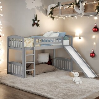 Twin Size Loft Bed With Slide and Ladder,Solid Construction for Home