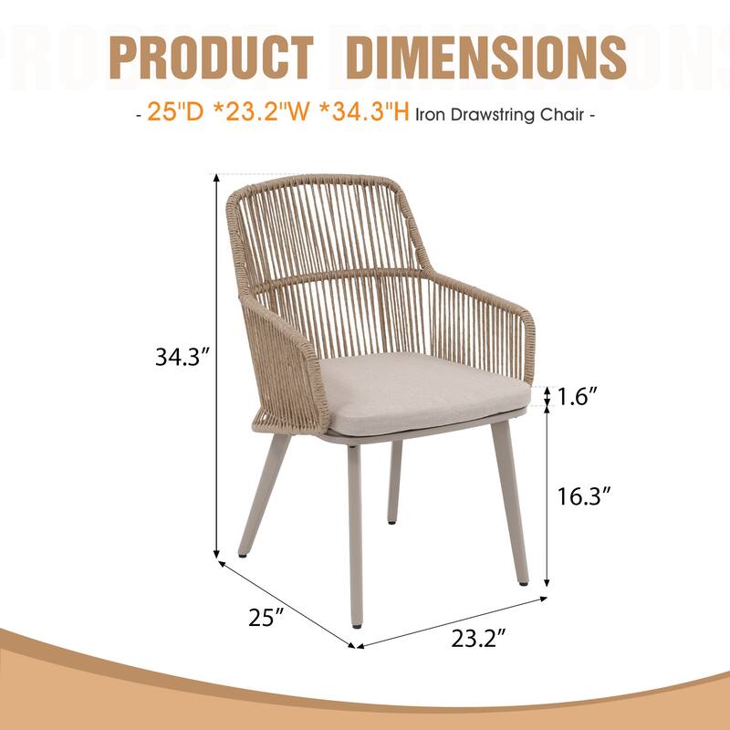 Outdoor 2-piece Dining PE Wicker Arm Chair with Cushion