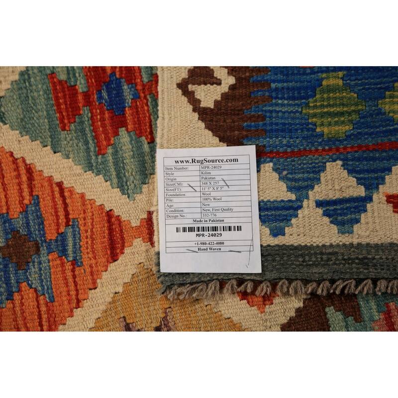 Trellis Kilim Oriental Area Rug Hand-Woven Orange Wool Carpet - 8'5"x 11'5"