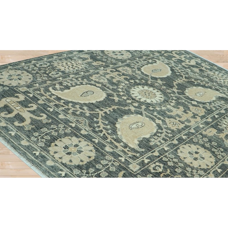 Slate Transitional Oushak Wool Rug 8x10 Hand Knotted by LoomBloom - 8' 2'' x 10'