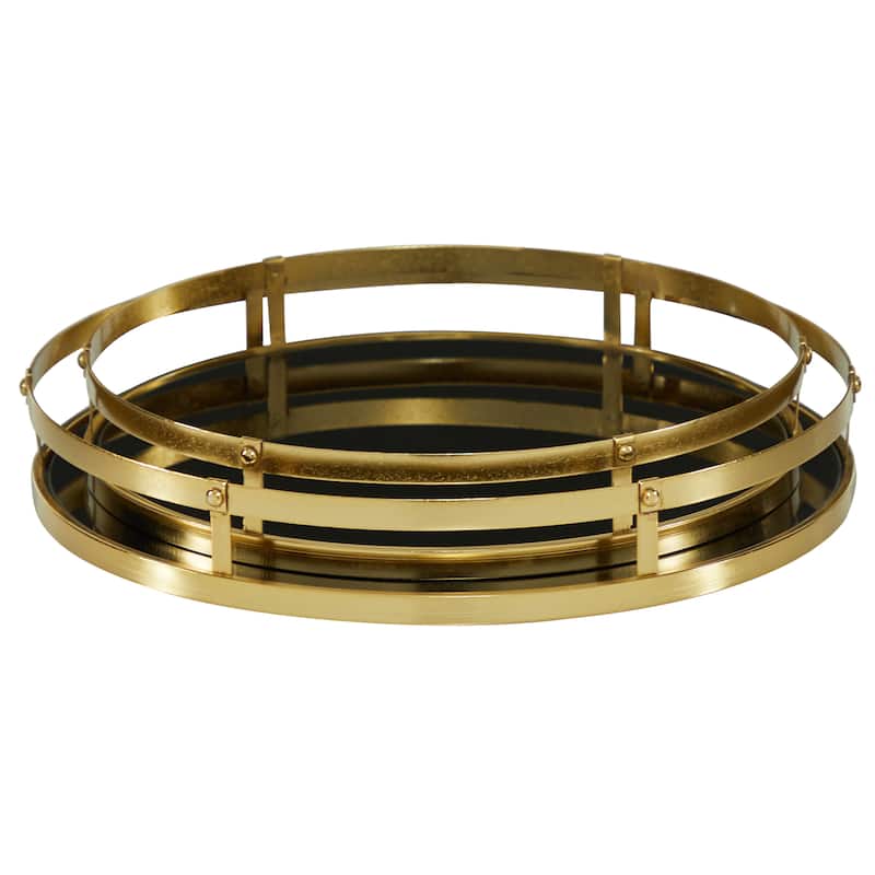 Metal Tray with Black Glass - Set of 2 Gold - CosmoLiving by Cosmopolitan - 16"W x 16"L x 2"H