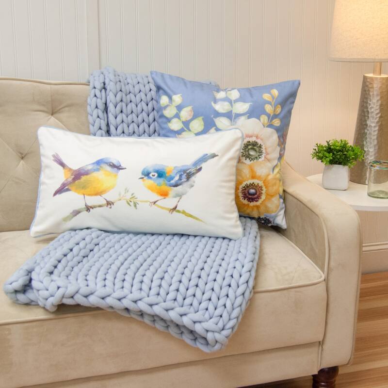 Donna Sharp Spring Flowers 2PC Polyester Decorative Pillow Set - Accent - Specialty - Cotton - Baby Blue - Set of 2
