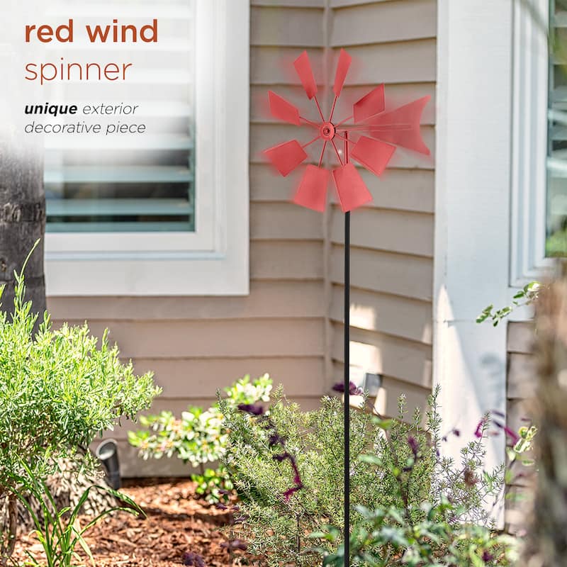 Alpine Corporation 52" Tall Outdoor Metal Windmill Spinner Stake Yard Decoration, Red