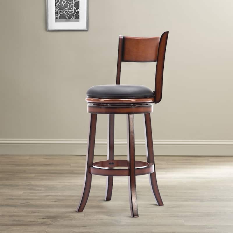 29 Inch Swivel Bar Stool, Solid Wood, Bonded Leather - 19.5 L x 18 W x 43.5 H