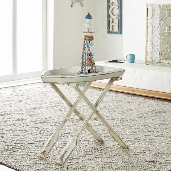 slide 2 of 26, White Wood Distressed Foldable Tray Top Boat Accent Table with Oar Leg White - 28"W, 25"H