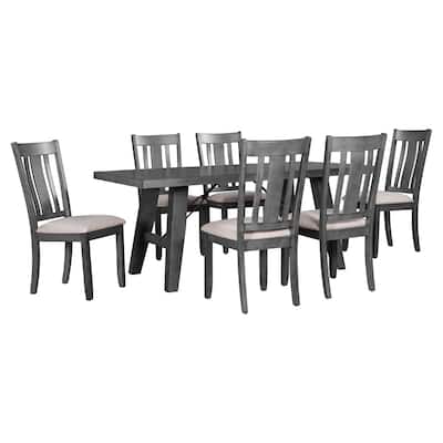 7pcs Industrial Style Dining Room Set with 6 Dining Chairs