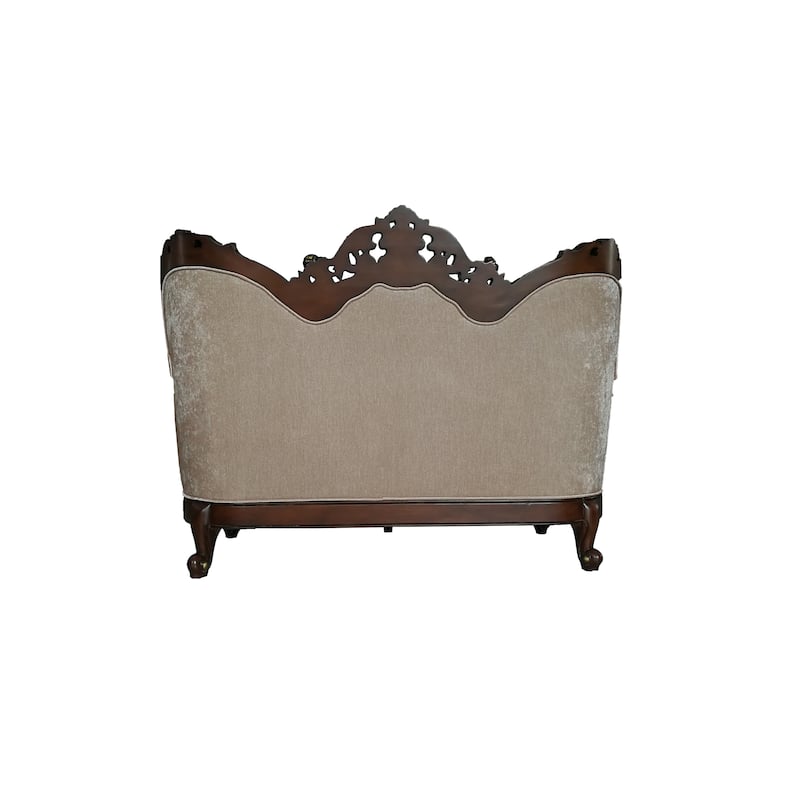 Nicolette Dark Walnut Loveseat with Carved Crown
