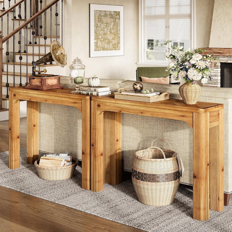 41.3-Inch Solid Wood Console Sofa Accent Entry Table with Parquet Top - 11.81"D × 41.3"W × 32.7"H