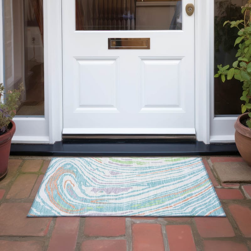 Machine Washable Indoor/ Outdoor Abstract Brushstrokes Chantille Rug