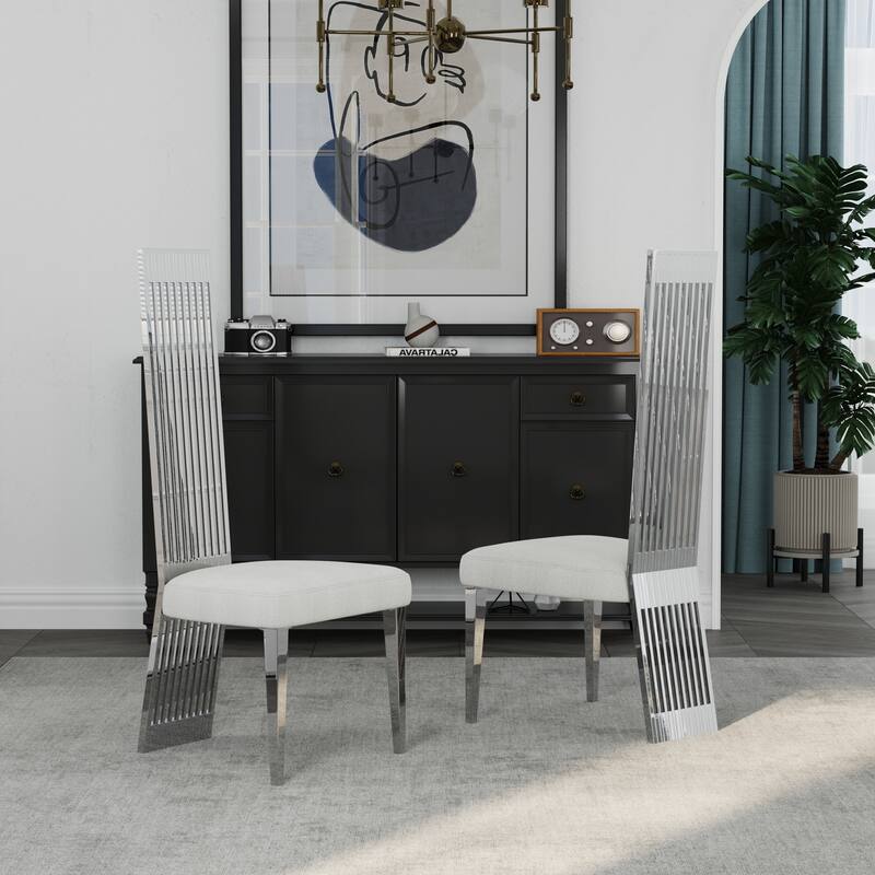 Faux Mable Dining Table Set with White Boucle and High Back Chairs