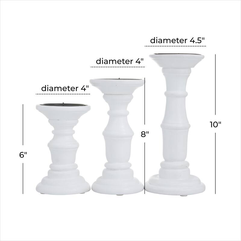 Gold, Black or White Mango Wood Turned Style Pillar Decorative Candle Holder (Set of 3)