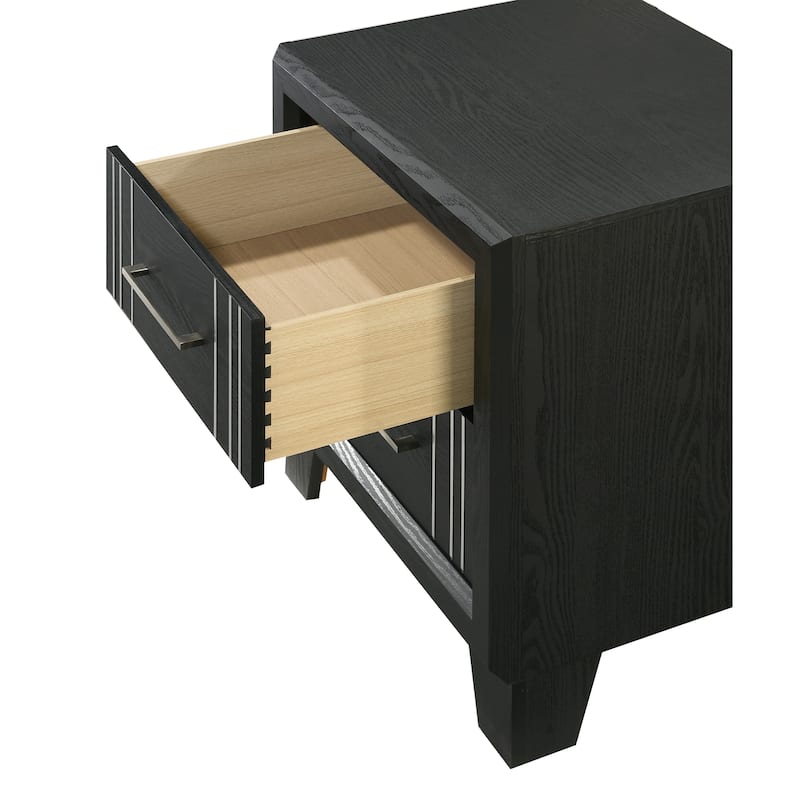 Contemporary Two-Drawer Nightstand, Charcoal Finish, Wooden Furniture