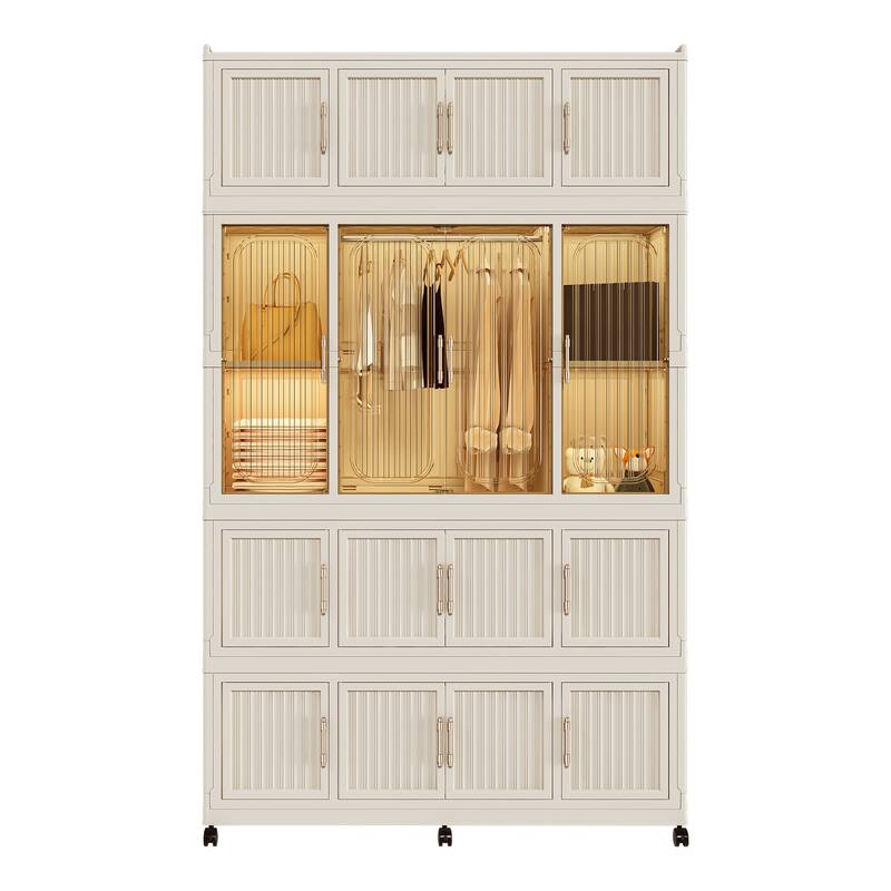 Portable Wardrobe Closet Storage Organizer for Clothes,Clothes Dresser,17 Magnetic Doors-17 Cubes & 1 Hanging Rod,6 pcs hangers