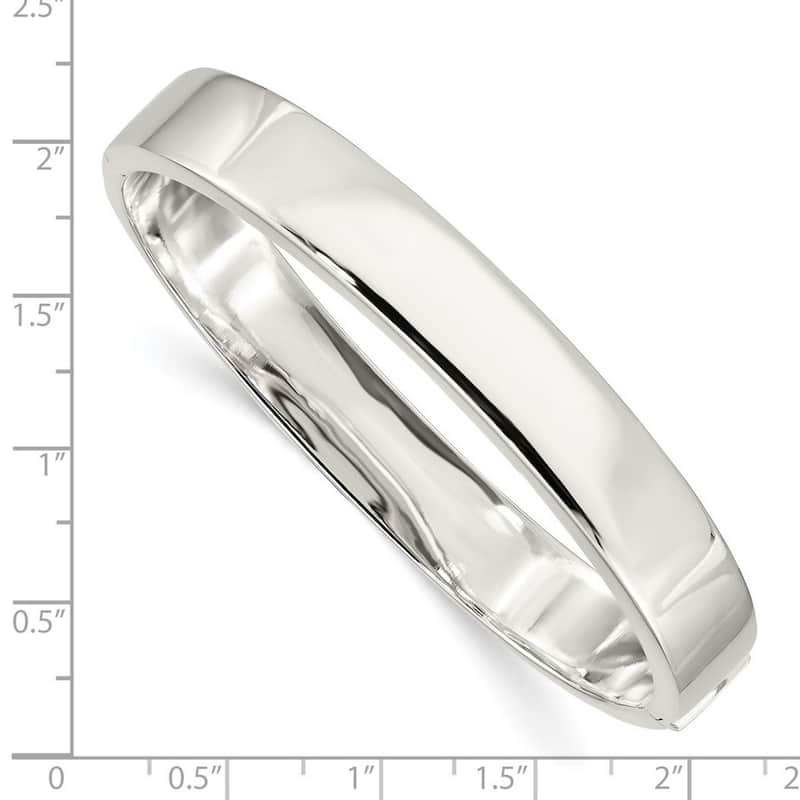 Curata 925 Sterling Silver 7" 9.75mm Polished Flat Edge Hinged Bangle Bracelet