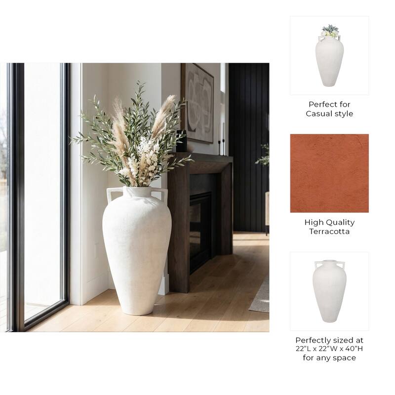 Ceramic Pointy Handles Flower Floor Vase - Ivory, 40"