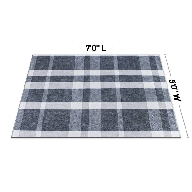 Contemporary Modern Plaid Machine Washable Area Rug