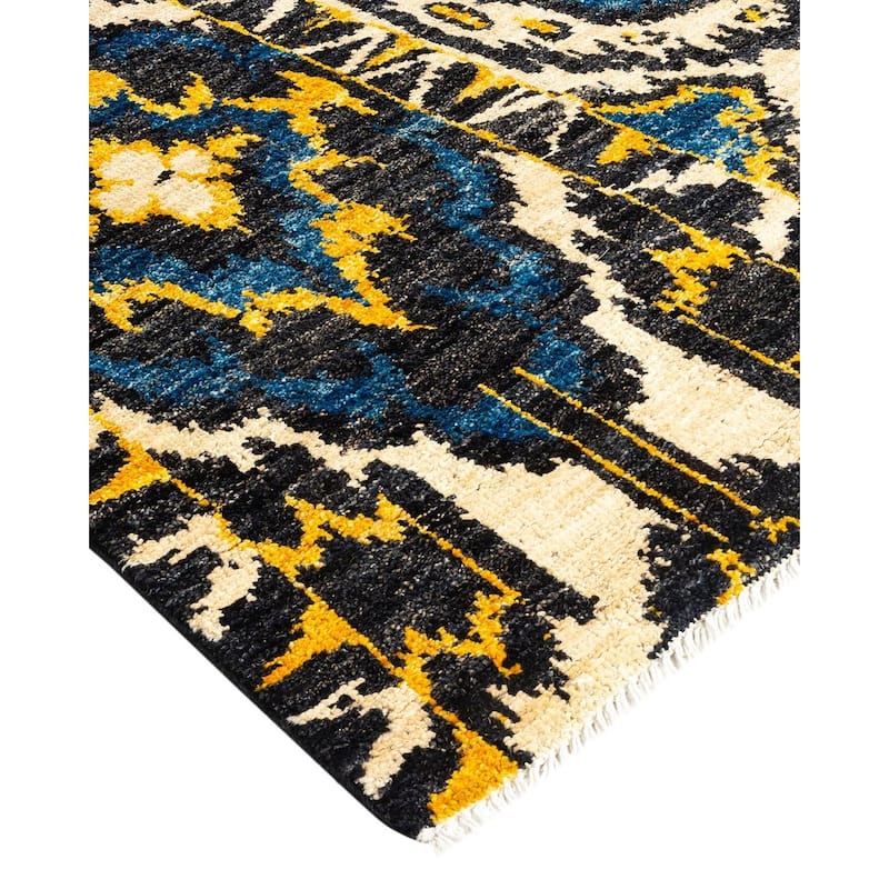Overton Hand Knotted Wool Vintage Inspired Modern Contemporary Modern Blue Area Rug - 3' 10" x 12' 1"