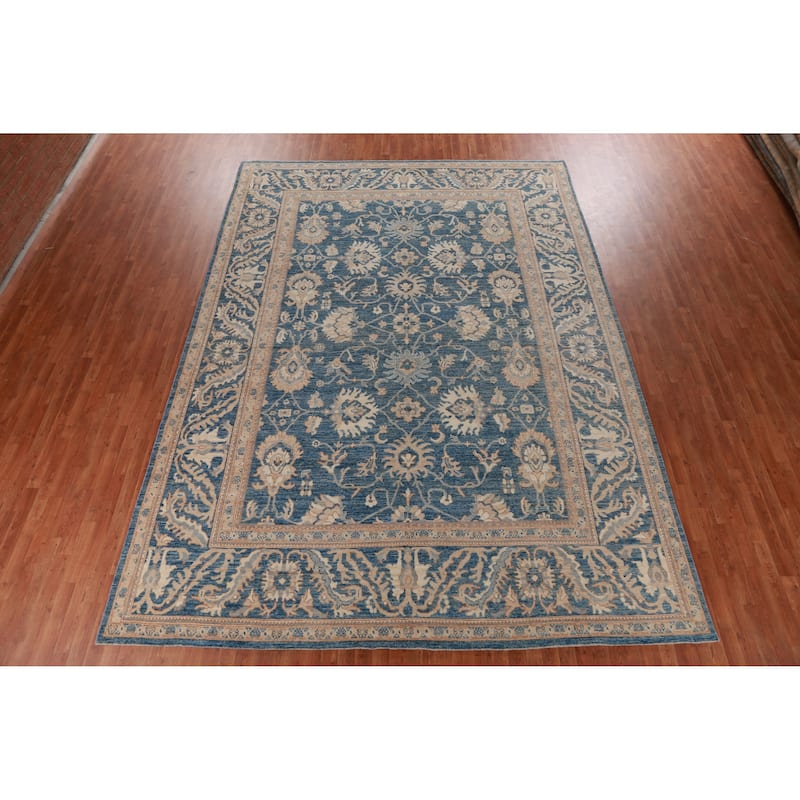 Hand Knotted Oriental 100% Wool Carpet Transitional All-Over Navy Blue & Blues Oushak Area Rug - 13' 11'' X 10' 1''