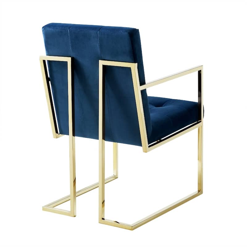 Set of 2 Modern Upholstered Arm Dining Chairs with Tufted Solid Back Steel Legs for Dining Room - 36.3”H x 20.9”W x 27.2”D