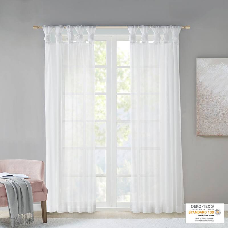 Madison Park Elowen Twisted Tab Voile Sheer Window Curtain Pair - 50"W x 63"L - White
