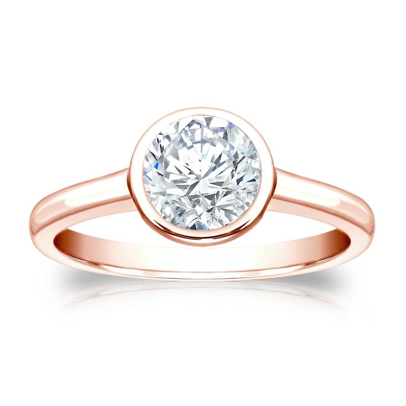 Auriya 14k Gold 1ctw Bezel-set Solitaire Diamond Engagement Ring - Rose - 4