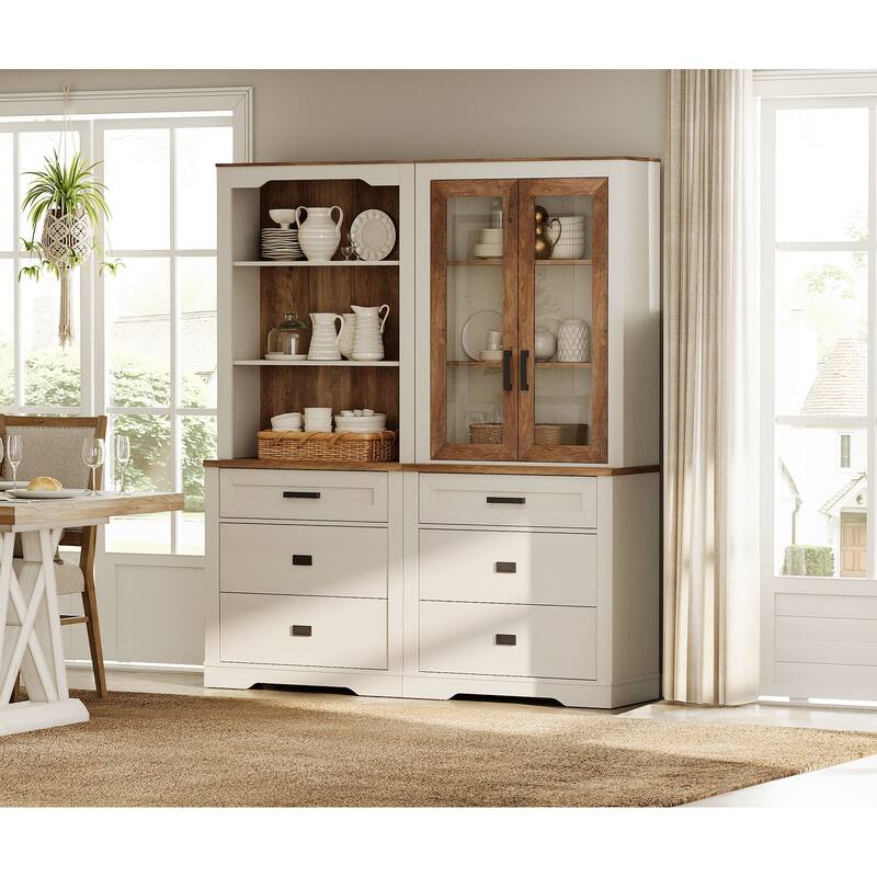 3 Tier Bookcase with Drawer,73.3" Tall Floor Standing Bookshelf - 63" - White Oak