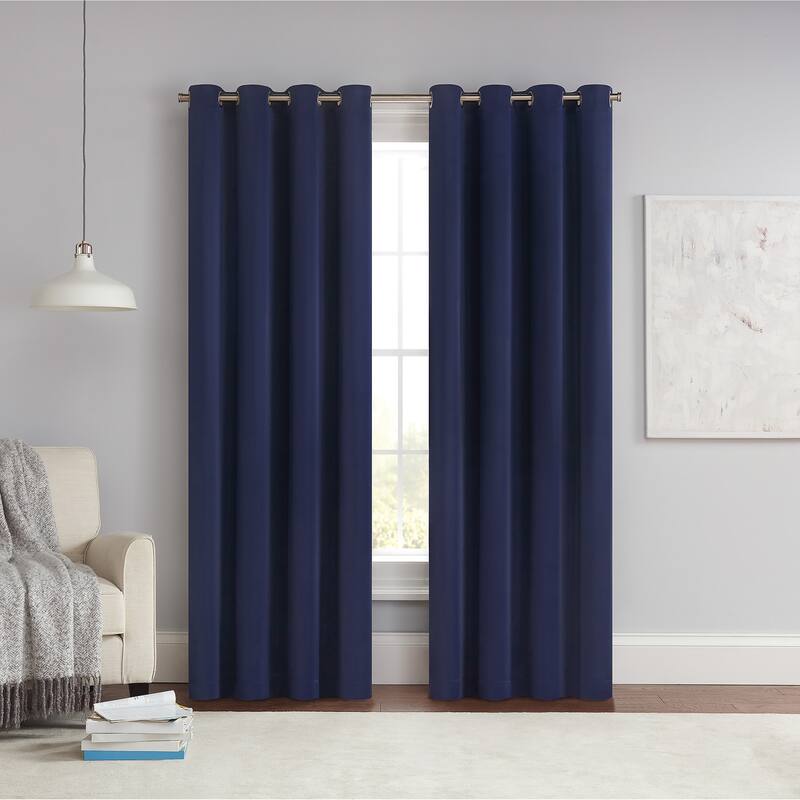 Eclipse Solid Thermapanel Grommet Energy Saving Room Darkening Curtain Panel - Navy - 54x84