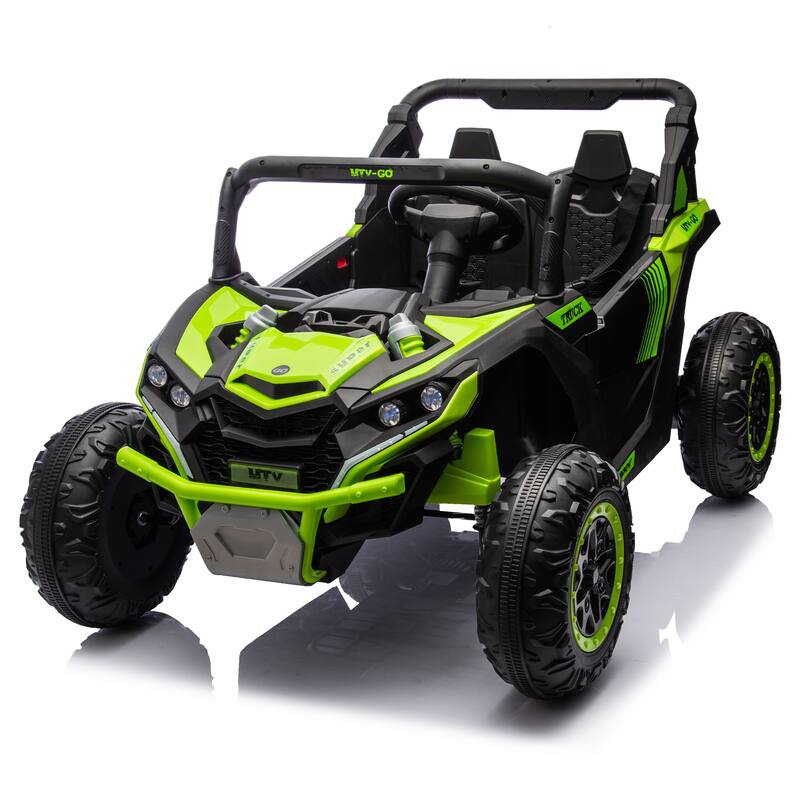 24V Two-Seater Kids Ride On UTV W/Parents Remote Control,Four-Wheel Suspension,Slow Start,Large wheel design,Anti-collision bar - Green