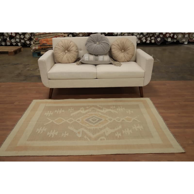 Hand Woven Oriental 100% Wool Carpet Southwestern Tribal Brown Kilim Area Rug - 5' 10'' X 4' 0''