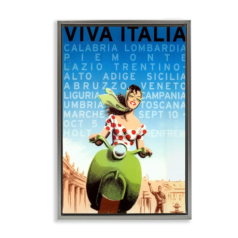 Stupell Vintage Italy Travel Ad Framed Floater Canvas Wall Art Design By Marcus Jules - 21 x 31 - Grey