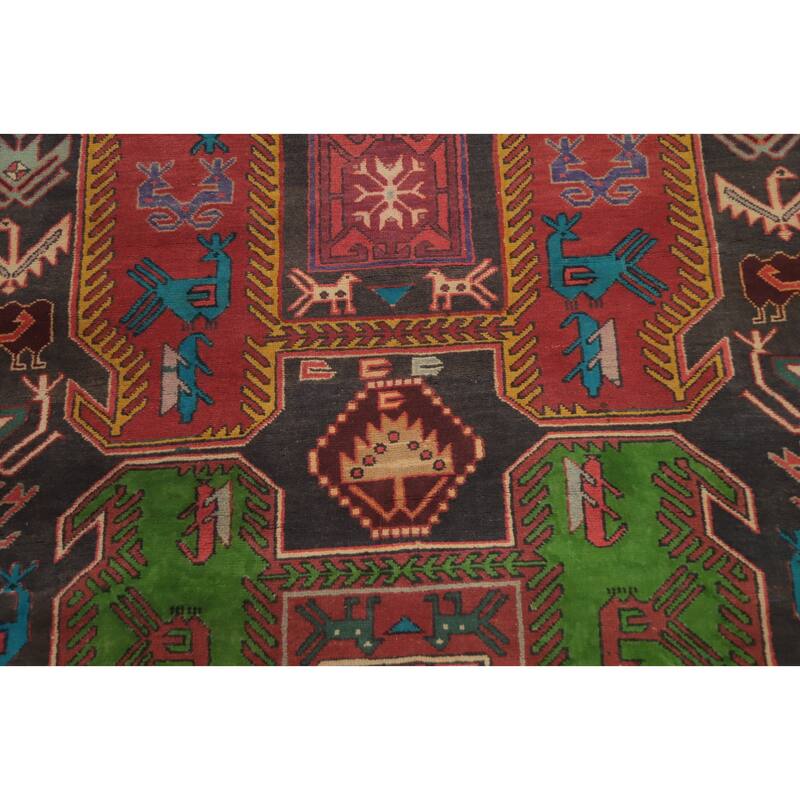 Hand Knotted Oriental 100% Wool Carpet Traditional Tribal Greys & Charcoal Ardebil Runner Rug - 9' 8'' X 4' 4''