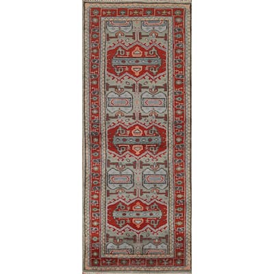 Green Heriz Serapi Indian Runner Rug Handmade Wool Carpet - 2'7"x 7'7"