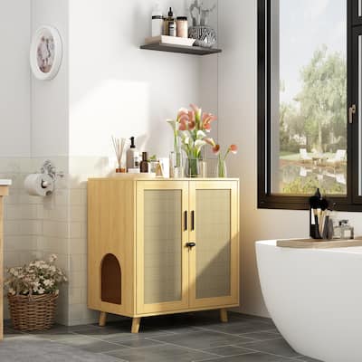 Cat Litter Box Enclosure 2-Door Storage Cabinet Bathroom Cabinet