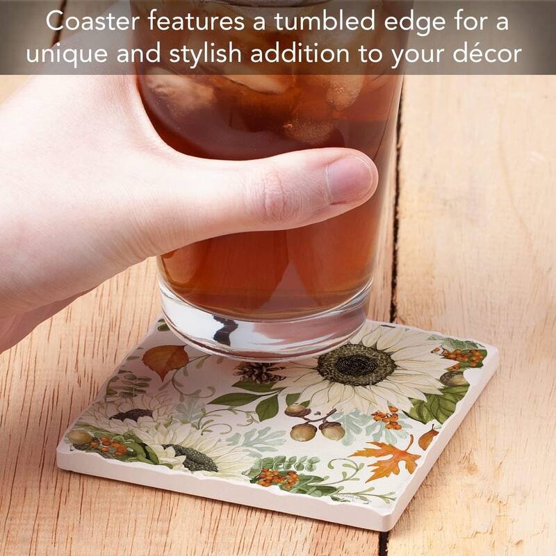 Absorbent Stone Tumbled Tile Coasters, Farmhouse Sunflowers, Set of 4